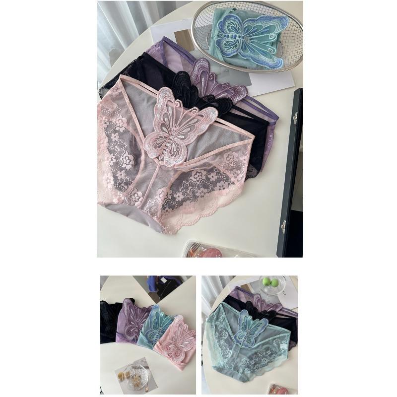 Plus Size High Waist Seamless Lace Breathable Women Solid Brief Underwear