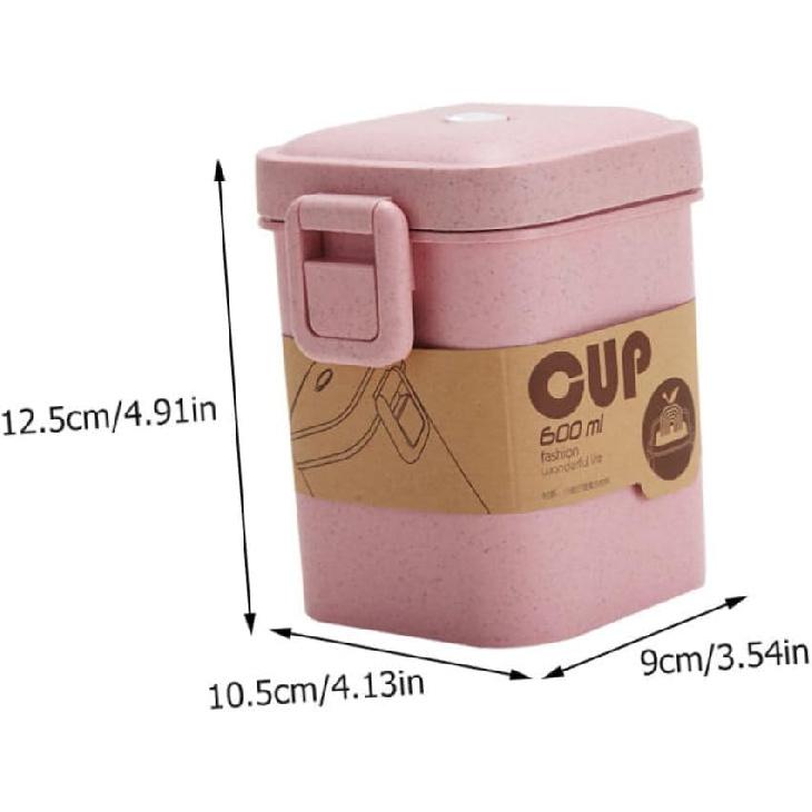 Cabilock 3pcs Wheat Straw Soup Cup Microwaveable Porridge Breakfast Cups with Sealed Lid Square School Picnic Green Beige Pink