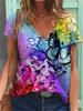 Women's T-Shirts Color Floral Flower 3D Print Summer V-Neck Short Sleeve T Shirt Y2K Tees Oversized Harajuku Top Female Clothing