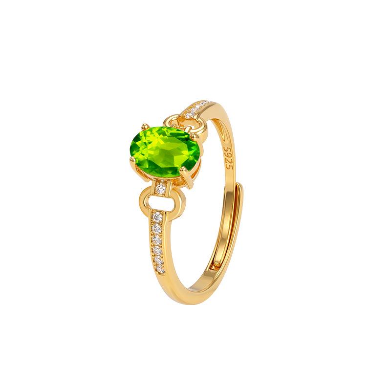 Color Treasure Ring S925 Sterling Silver Horse Buckle Design Natural Topaz Garnet Peridot Light Luxury Living Ring