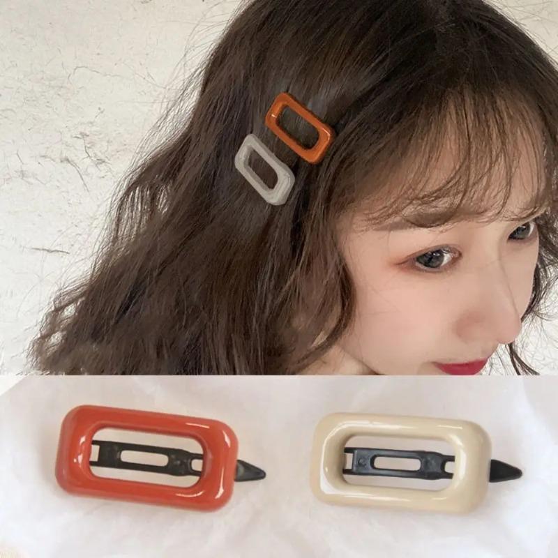 2 Pcs Korean Style Hair Clips, Minimalist Design All-Match Lightweight Morandi Color Square Barrettes for Women, Hair Accessorie