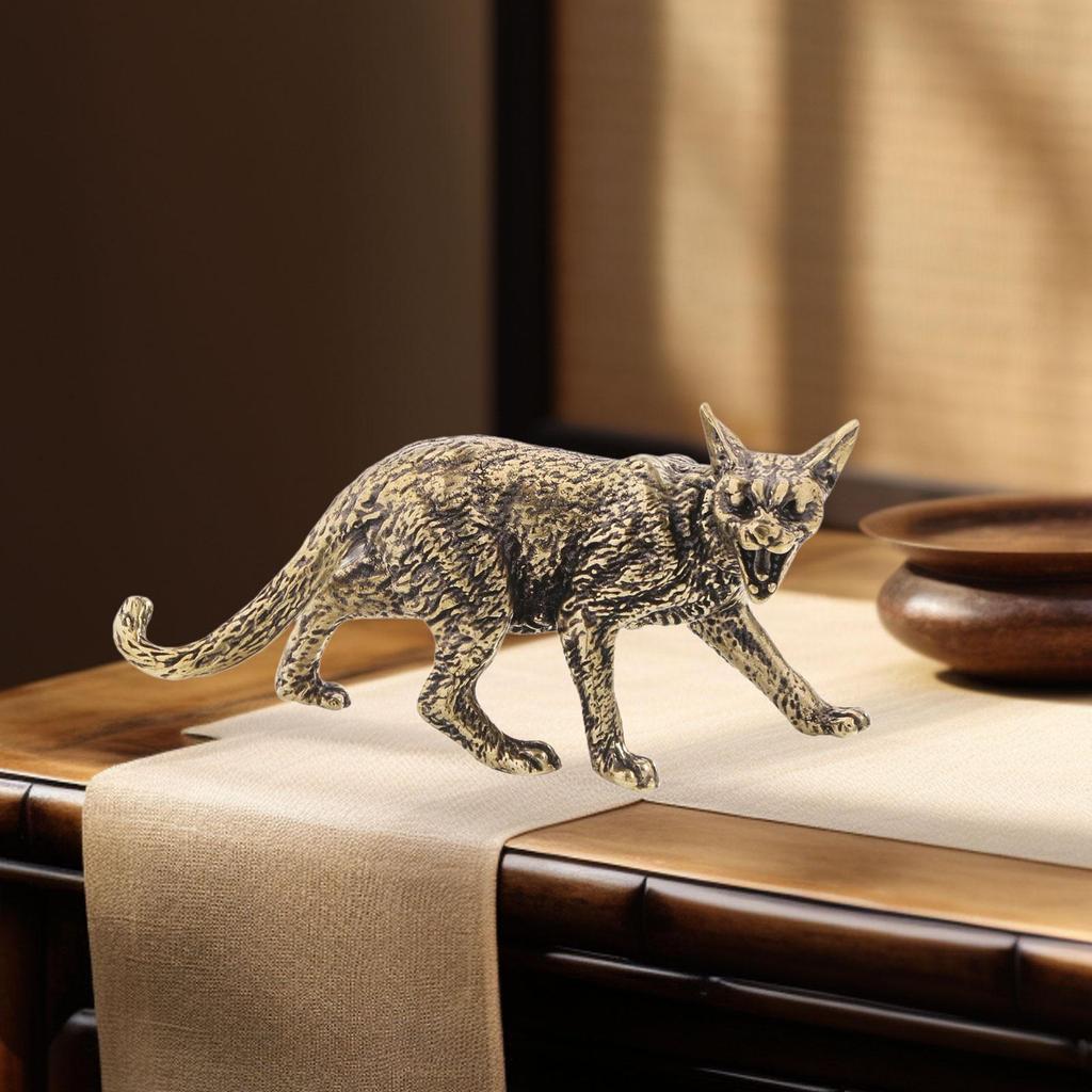 Kung Fu Tea Pet Cat Statue Desktop Decorations Antique Sculpture Brass Accessories Ceremony