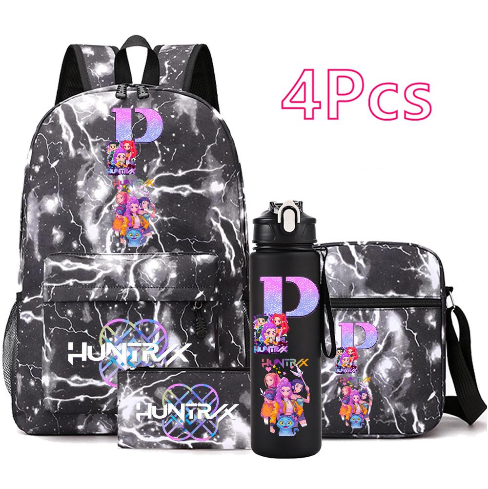 4 Stück/Set Cartoon Anime Aufdruck Rucksack Große Kapazität Schultasche Umhängetasche Tasche mit 750ml Wasserflaschenhalter Junge Mädchen Schultasche