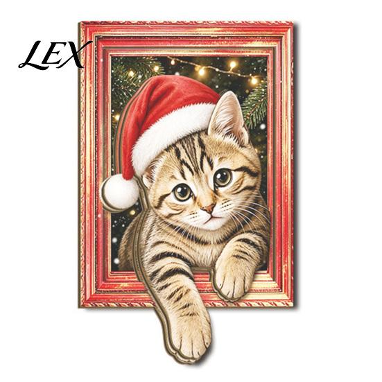 Christmas Kitchen Accessories Cute Cat Refrigerator Magnets, Kitty Magnetic Photo Frame, Decorative Metal Surface Stickers Retro Office Filing Cabinet