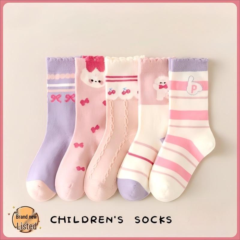 Girls' Mid-Calf Cotton Cartoon Socks - Spring to Winter
