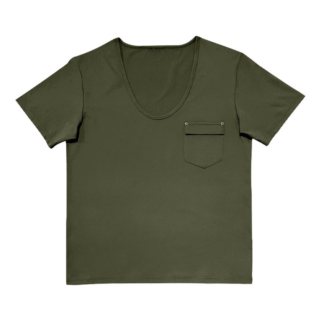 Chemise décontractée à manches courtes et poche cravate à col en U pour homme