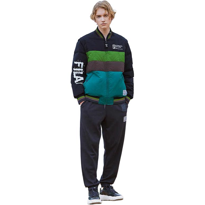 Fila Removable Sleeve Design Baseball Collar Warm Letter Loose Outdoor Quilted Lightweight Cotton Down Jacket Men Jacket Black F11M243901F-BK