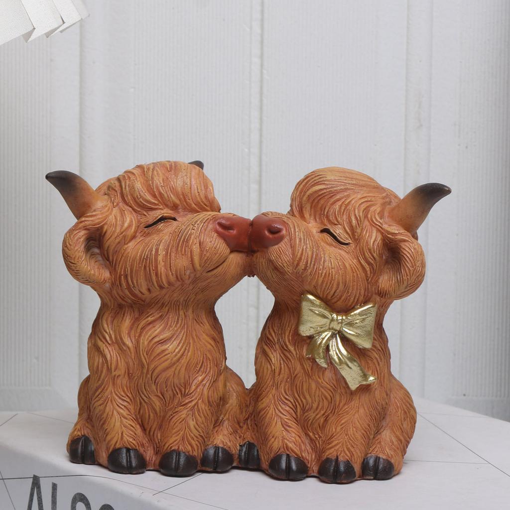 1 PC Creative Resin "See No Evil, Hear No Evil, Speak No Evil" Highland Beef Figurine - Whimsical Home Decor for Living Room