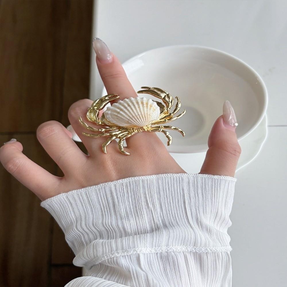 Adjustable Ocean Animal Jewelry Sparkly Shell Ring Unique Crab Ring Gift