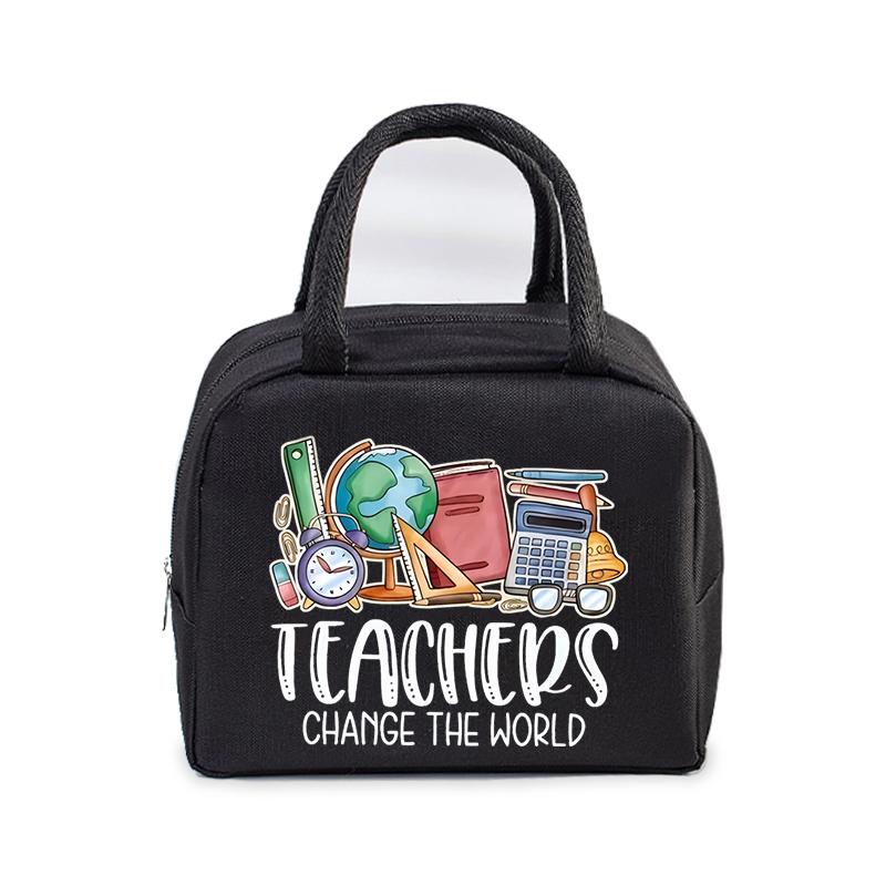 "Teachers Change The World" Pattern Women Men Portable Lunch Bags Funny Books Coffee Pencil Thermal Food Insulation Lunch Bag