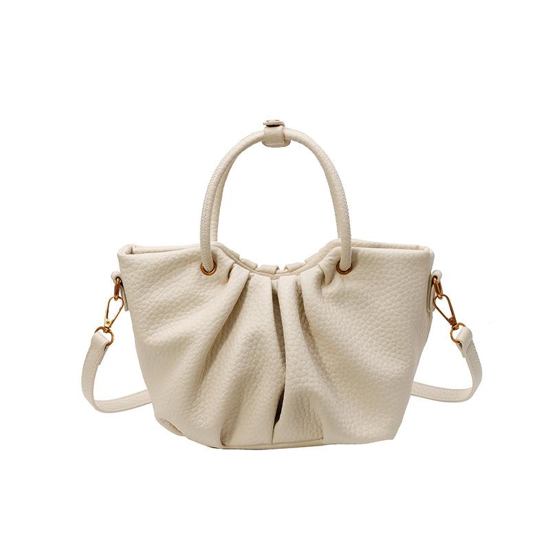 

Модная новая плиссированная портативная женская сумка 2025 года, повседневная универсальная сумка через плечо с косым ремнем, из искусственной кожи, с мягкой кожаной текстурой белый