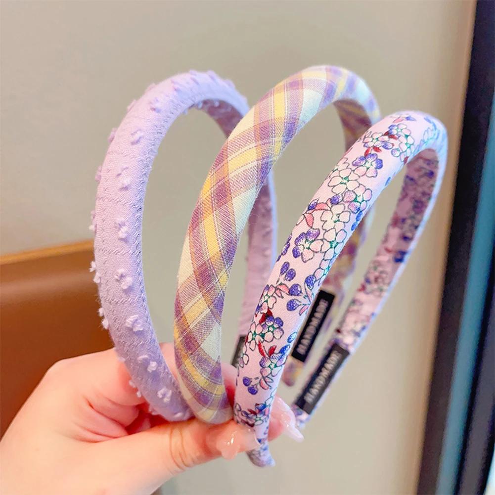 3Stk/Set Mode Damen Mädchen Karomuster Blumenfarben Breitseite Haarbänder Süße Kinder Vintage Niedlich Haarreif Kinder Haarschmuck