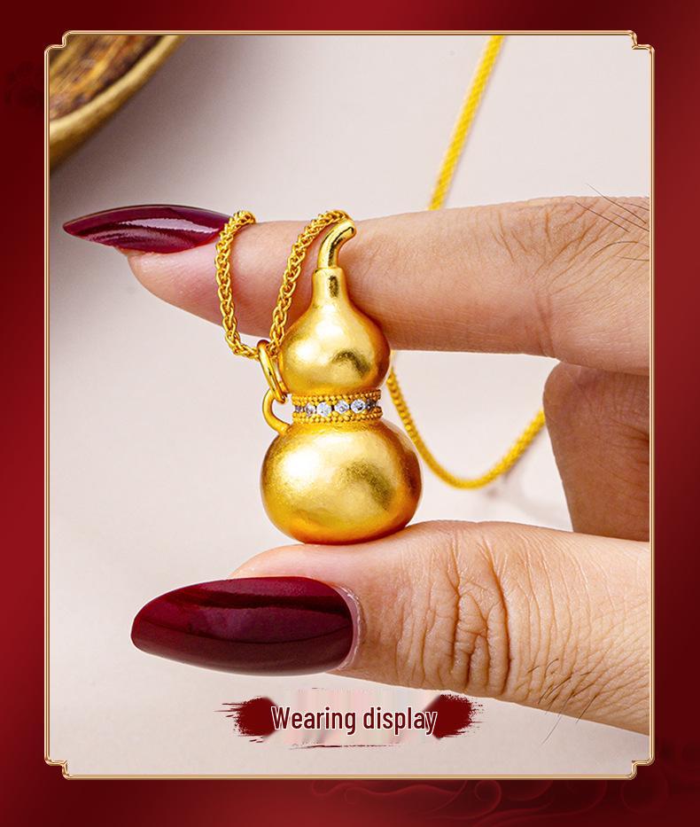 Retro Vietnamese Gold Gourd Necklace with Zircon Inlay - Versatile Pendant Chain for Men and Women