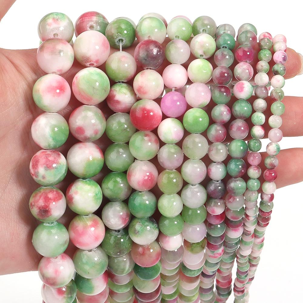 1 Strand 4/6/8/10/12mm Green Red Natural Persian Jade Stone Beads Round Loose Beads For Jewelry Making DIY Bracelets Necklace
