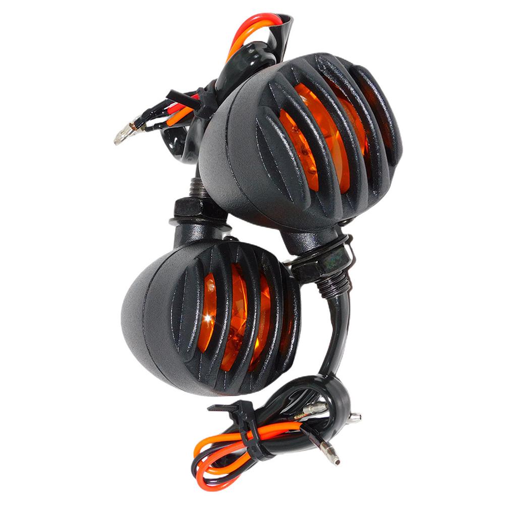 Motorcycle Metal Turn Signal DRL Retro Bullet Black Grid Brake Light For Cafe Racer Bobber Chopper For Harley Sportster Yamaha