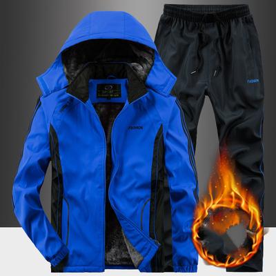 Men's Winter Plus Size Snow Set Long Sleeve Hooded Cardigan + Warm Pants Two Piece Set