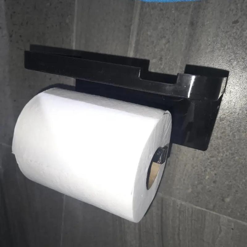 

1 Wall-Mounted Perforated Toilet Paper Holder and Multifunctional Storage Rack | Self-Adhesive, Space-Saving Black Plastic, Suitable for Small Spaces