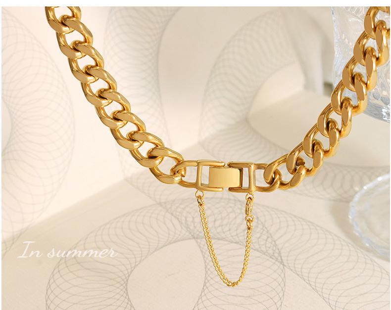Exaggerated 18K Gold-Plated Titanium Steel Cuban Necklace & Bracelet Set - European/American Hip Hop Style