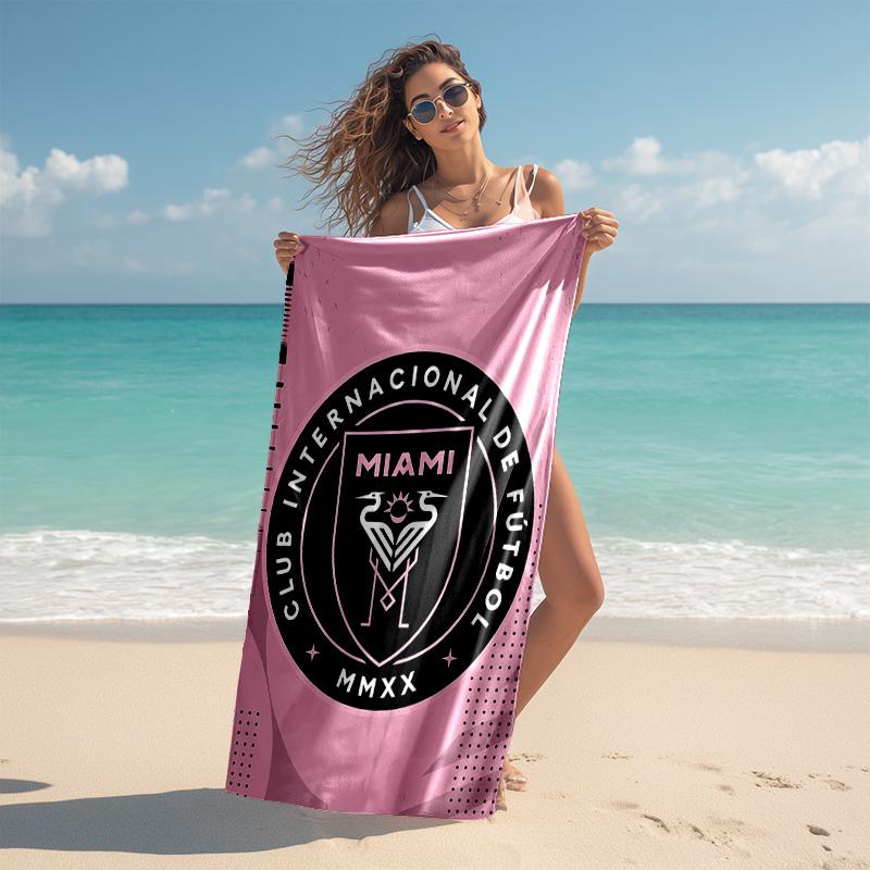 proof beach towel with Inter Miami CF pattern - soft,absorbent,quick-drying,machine washable - perfect for swimming,camping,bathing