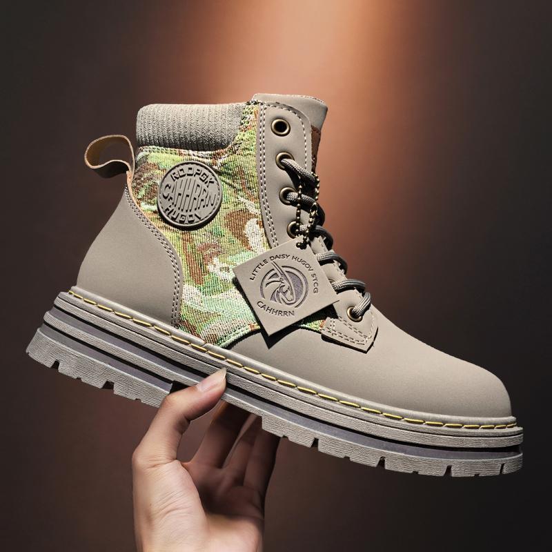 Autumn and Winter High Top Rhubarb Boots High Top Boots Fashion Martin Boots Tooling Boots Big Head Locomotive Shoes Men's Shoes