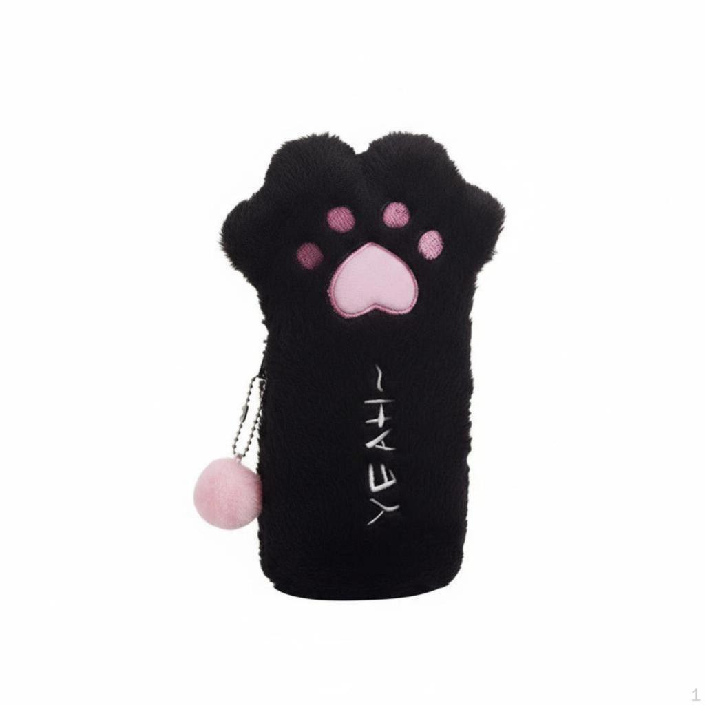 Cartoon Cat Paw Plush Pencil Case, Large Capacity, Cute Storage Bag, Girls
