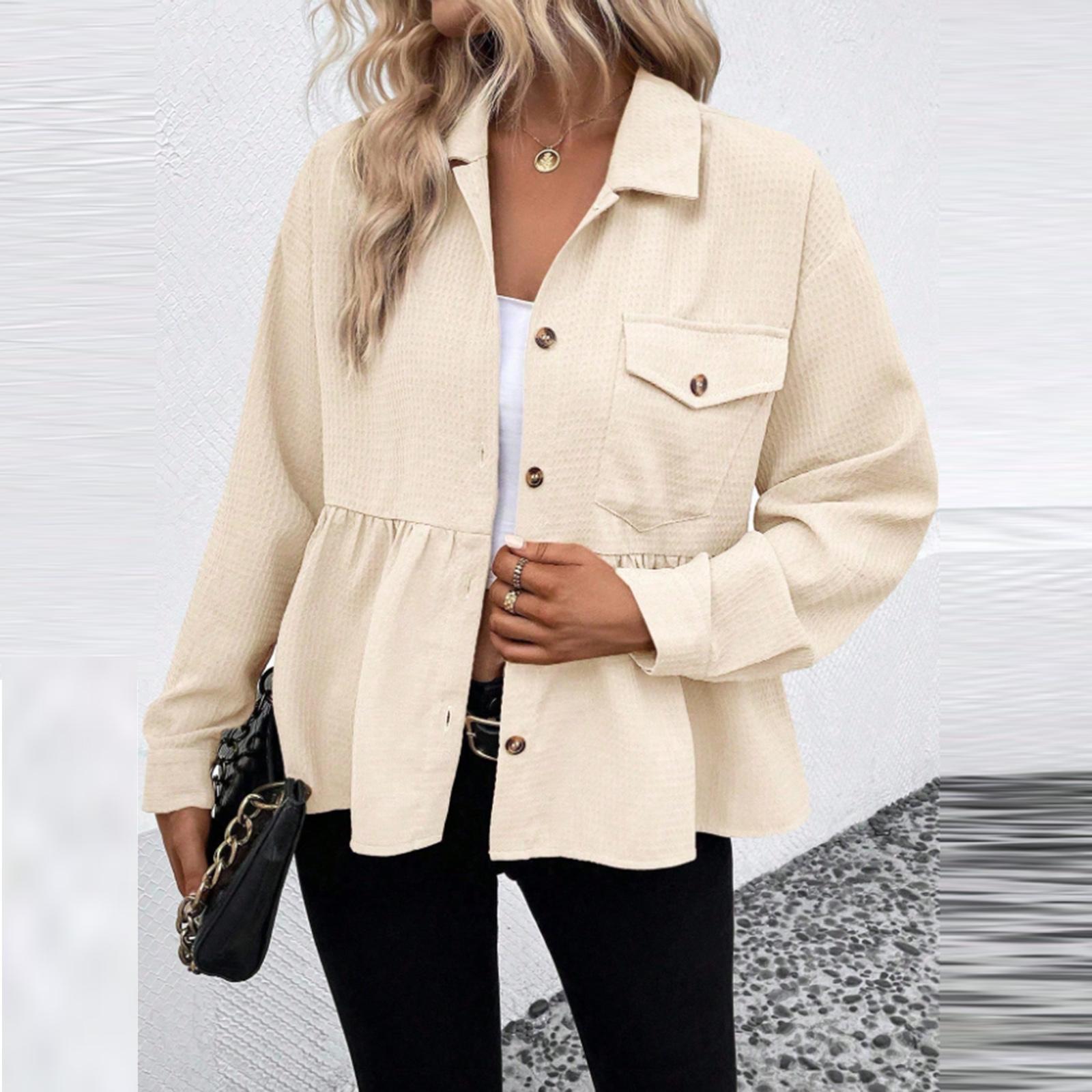 

Женский модный повседневный кардиган однотонный универсальный с лацканами короткая куртка L бежевый