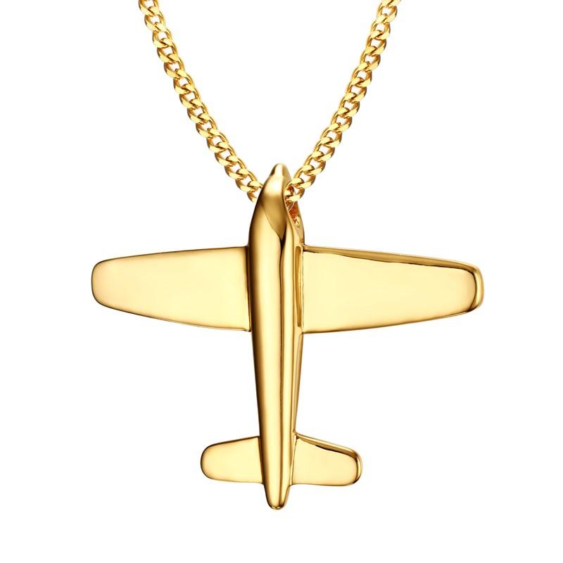 Simple Men Stainless Steel Aircraft Airplane Pendant Necklace Men Chain Necklaces Jewelry Gifts