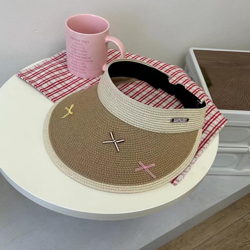 Delicate and sweet new big-brimmed empty-top sun hat summer women's UV protection and sun protection bow straw hat