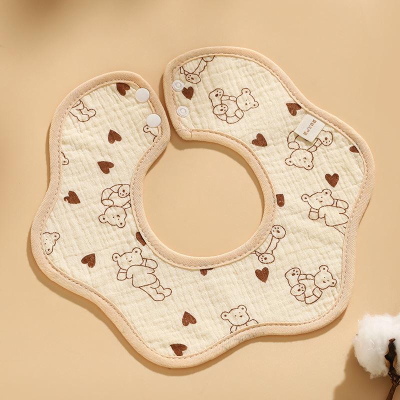 Baby Saliva Towel Class A Four-Layer Crepe Cartoon Snap-Button Bib Baby Triangle Scarf Newborn Bib