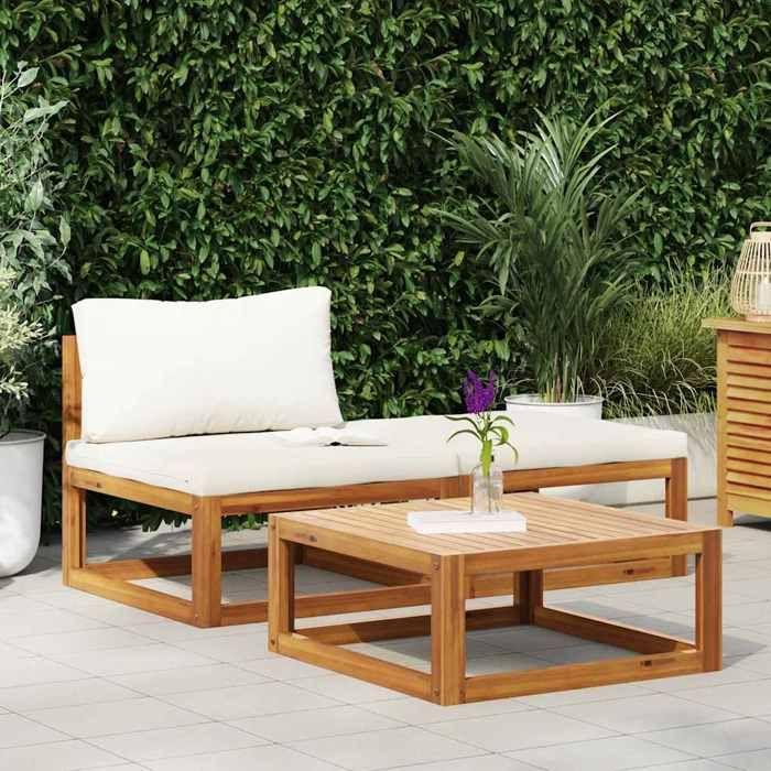 Maison Exclusive - Salon de jardin 3 pcs avec coussins crème Bois d'acacia solide