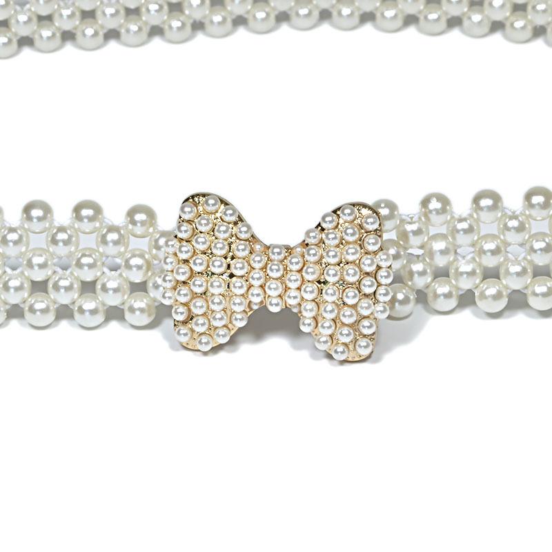 Meier Strass-verzierter Taillenkette - Damen süß & schick elastisches Perlen Skinny-Gürtel