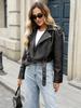 Women's Faux Leather Motorcycle Jacket - Summer Short Slant Zip with Lapel, European and American Style.