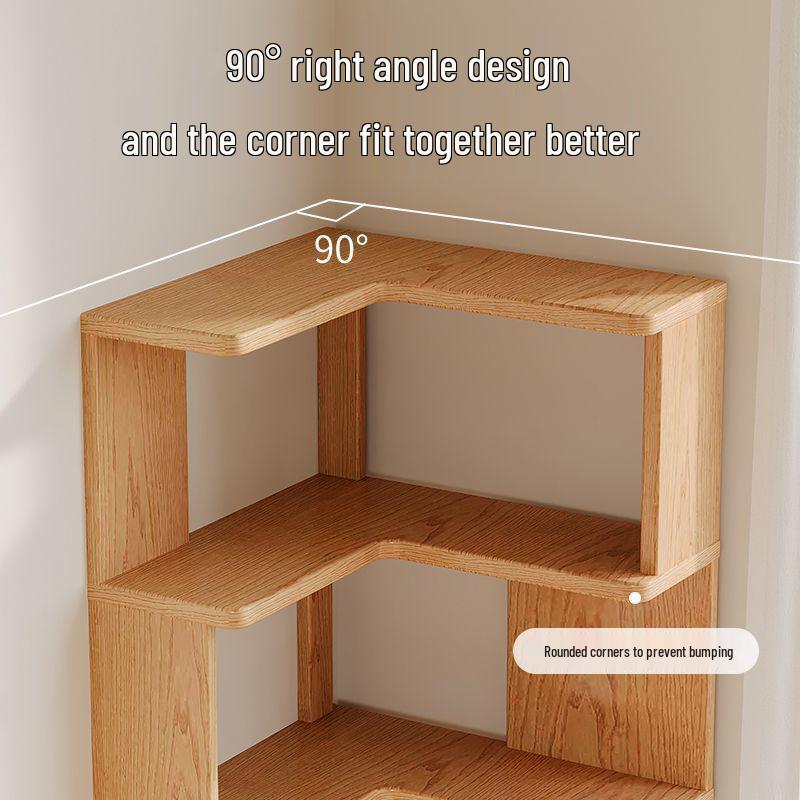 Solid Wood Corner Bookshelf - Multi-layer Storage Rack for Living Room