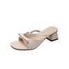 Bow thick heel slippers women's summer wear 2025 new with skirt one-word sandals beautiful French high heels