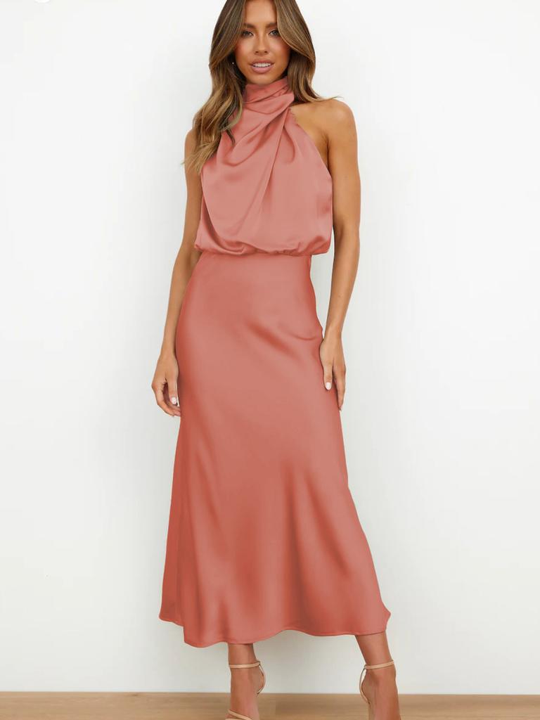 Luxury Satin Sleeveless Dress for Women - Elegant Evening Gown for Spring/Summer Collection