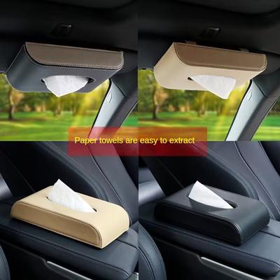 Car Tissue Box Multifunctional Creative Car Armrest Box Napkin Box PU Solid Color Hanging Car Tissue Holder Car Decoration