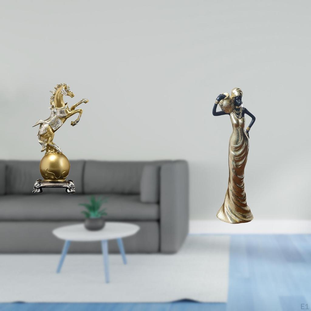 Modern Resin Horse And Tribal Lady Figurine Art Craft Ornament for Living Room Office Desk Bedroom