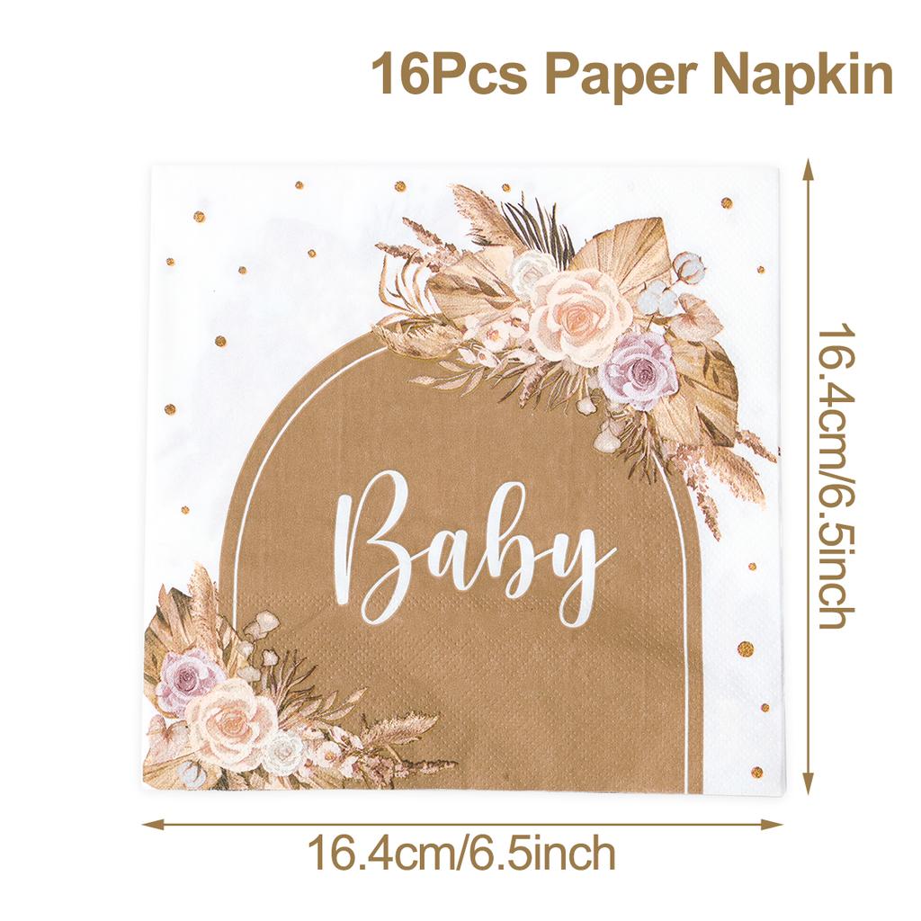 Baby Floral Printed Tableware Set Paper Plate Cup Napkin Baby Shower Boy Girl Birthday Party Decoration Kids Party Supplies