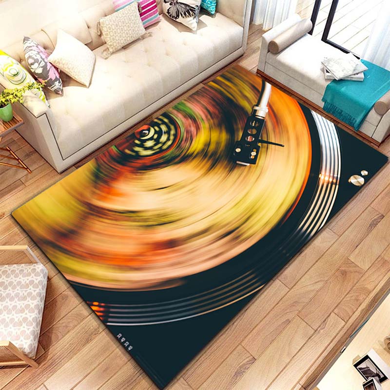 Music Vinyl Disc Player Pattern Rug Carpet for Bedroom Living Room Kitchen Bathroom Floor Mat Home Decor Non-Slip Floor Pad Rug