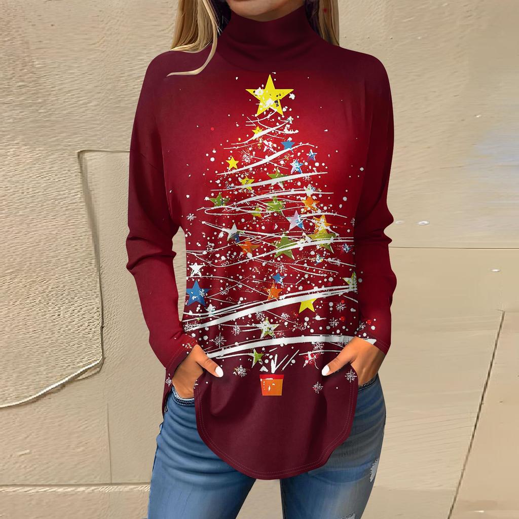 Cămăși de toamnă casual cu mânecă lungă Hanorac cu imprimeu vintage Pulover cu gât înalt