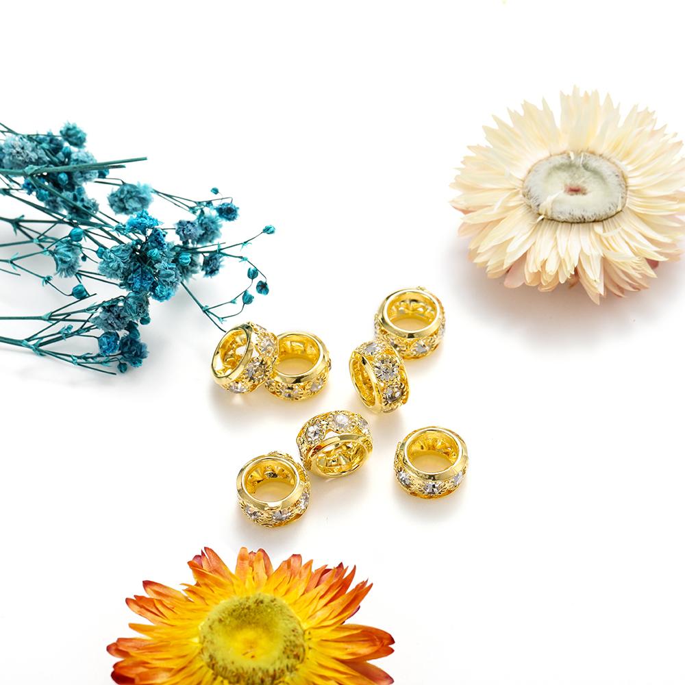 20pcs/lot Rhinestone Spacer Copper Beads Crystal  Rondelles Metal Beads For DIY Jewelry  Making Suppiles