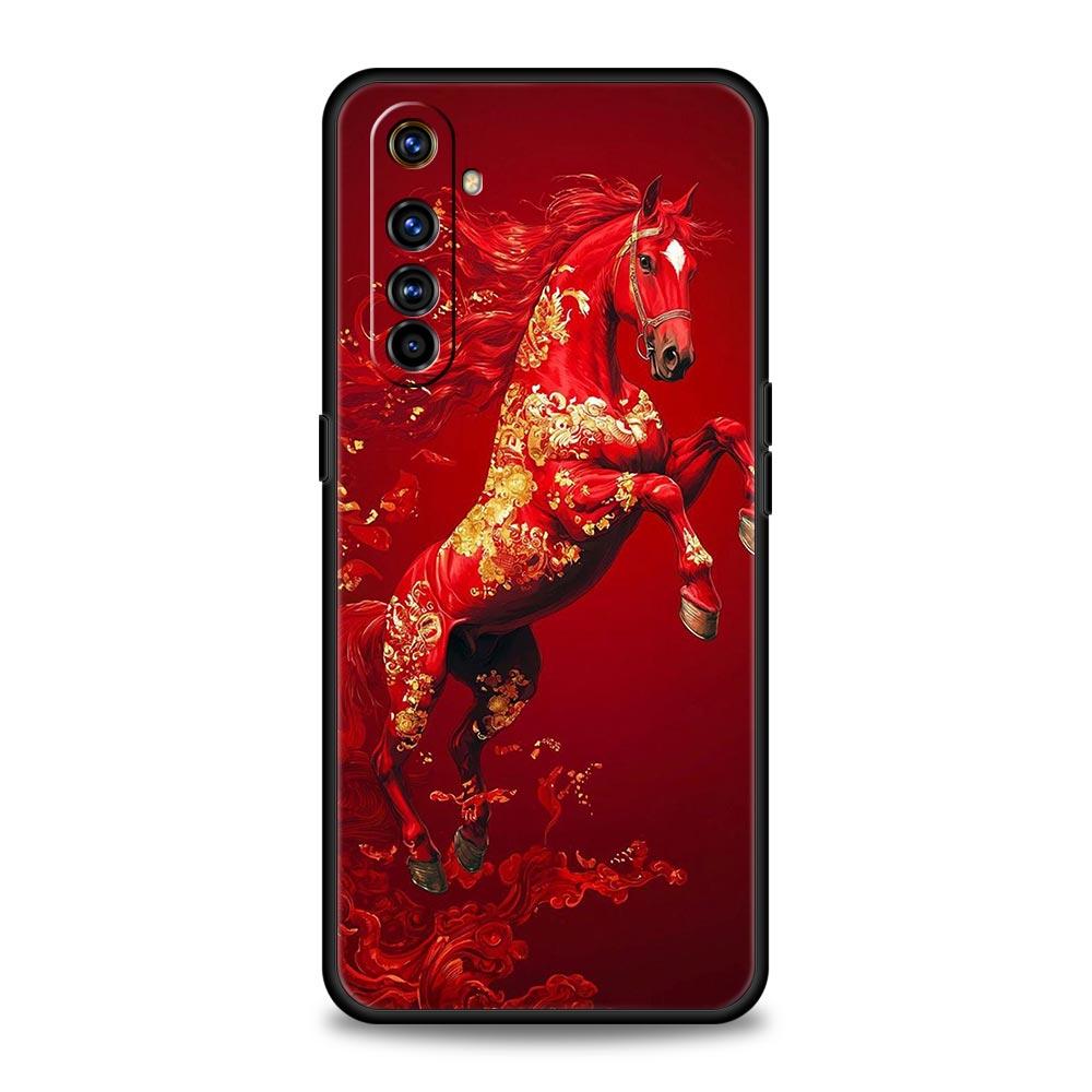 Soft TPU Case For Realme C67 C63 C55 C53 C25 C21 10 11 12 13 GT 2 3 5 Pro Plus 5G Shockproof Phone Cover Cartoon New Year Horse