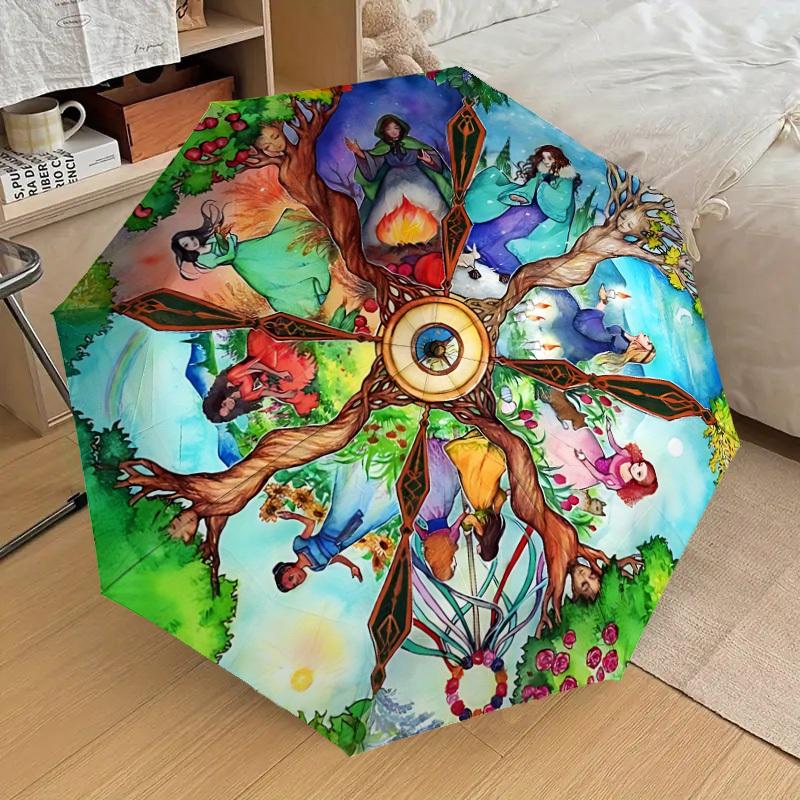 

1pc Nature Spirits Fashionable Automatic Opening/Closing Folding Umbrella with 8 Iron Bones, Plastic Handle yy251015025