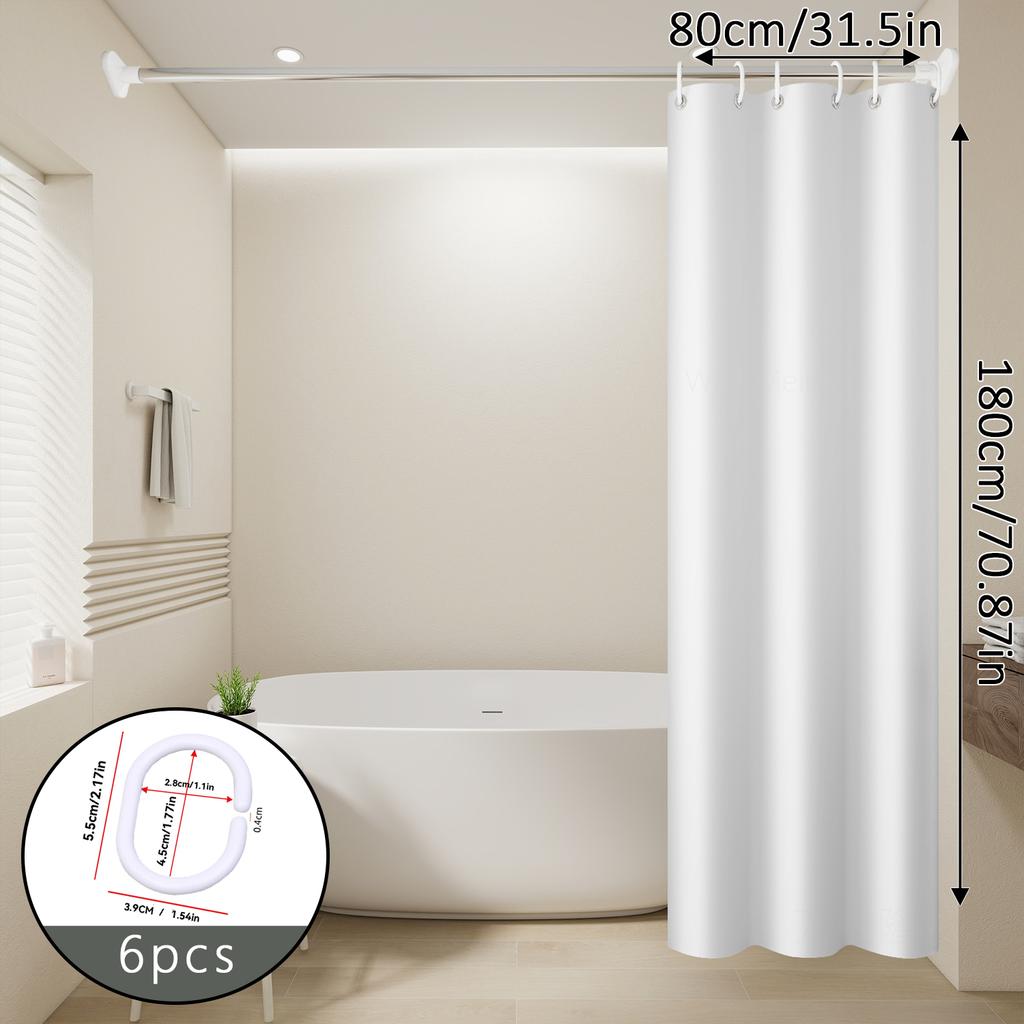 1Pc Minimalist Pure White Shower Curtains, Basic Soild-Color Waterproof Bathroom Accessories