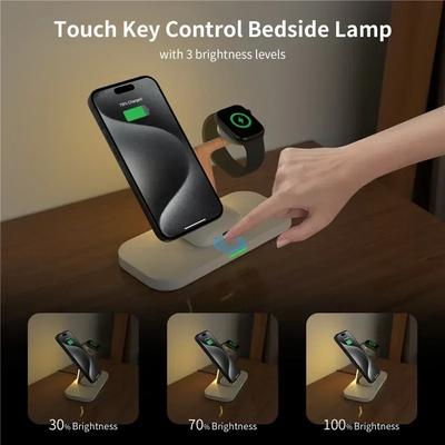 4 In 1 Magnetic Wireless Charger Stand LED Night Light Lamp For iPhone 16 15 14 13 12  Watch Airprods Fast Charging Station