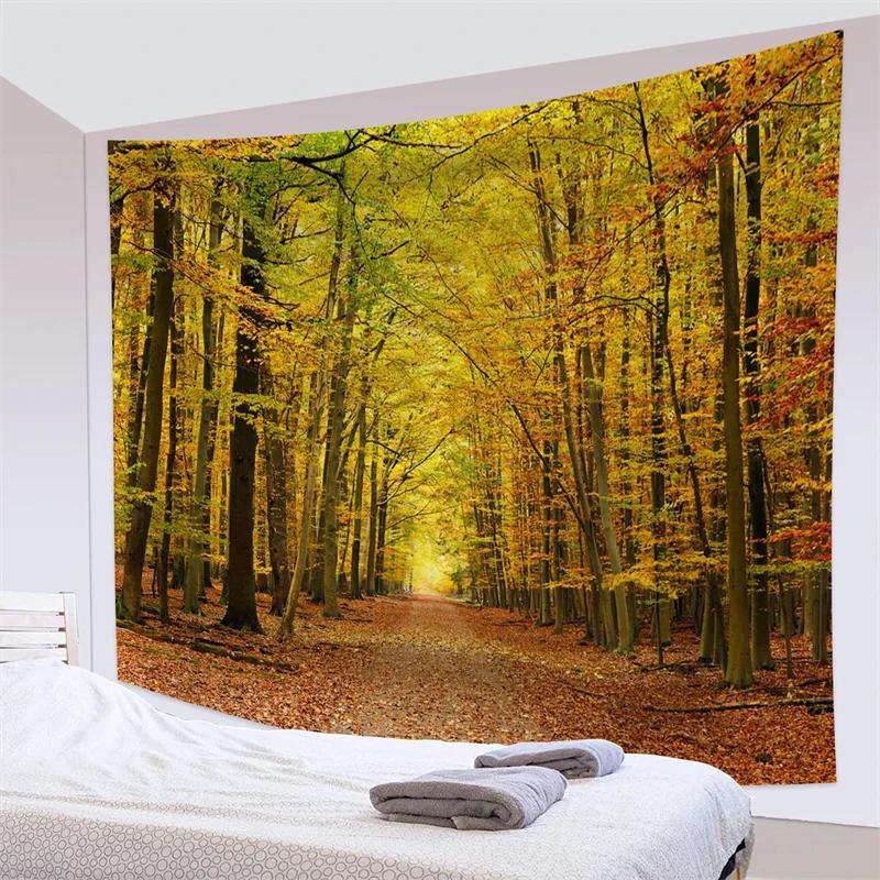 Forest Pathway in the Misty Mountain Tapestry Wall Hanging Art Nature Landscape Tapestries Home Decor for Living Room Bedroom