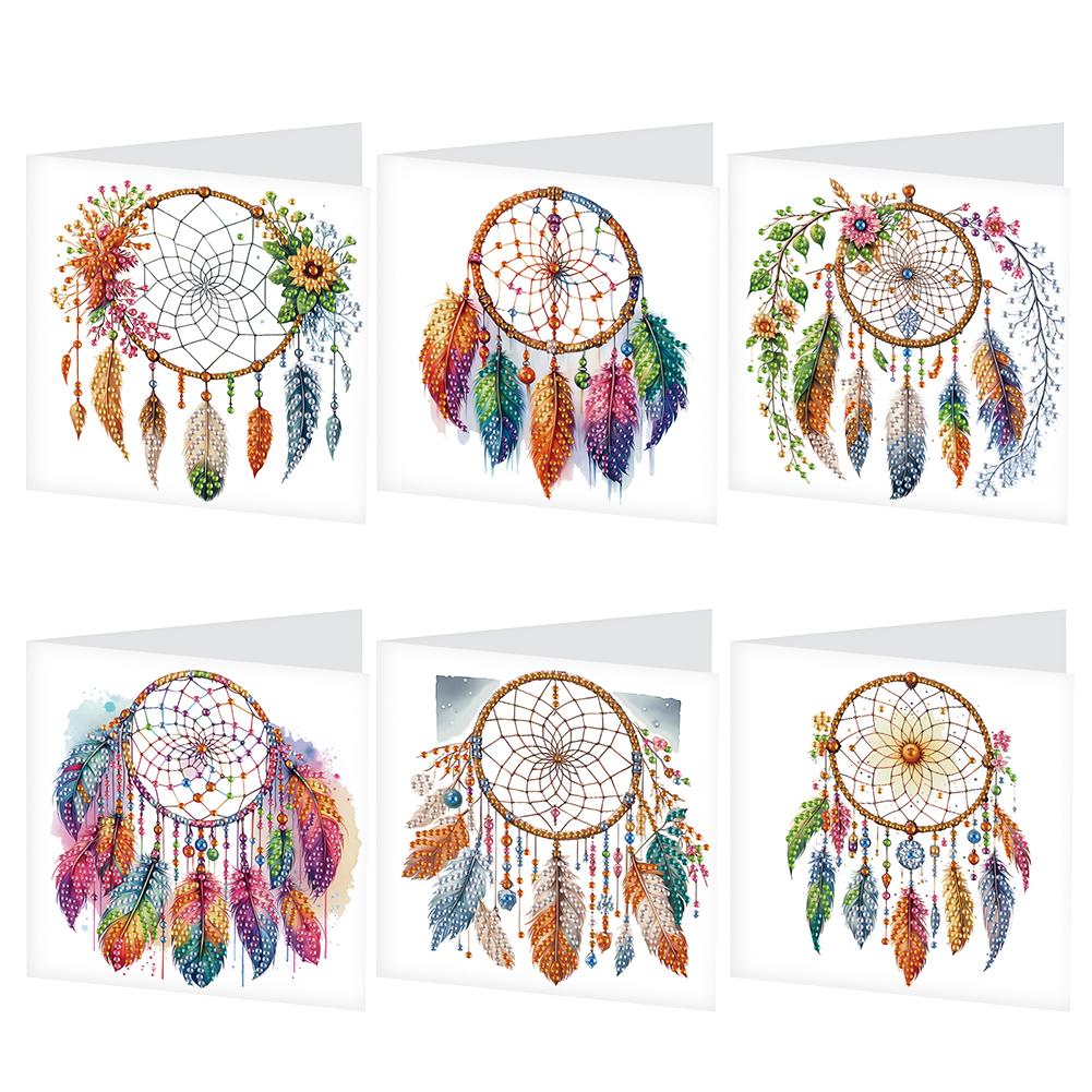 6Pcs Colorful Pattern DIY Diamond Painting Greeting Card with Envelope Diamond Birthday Blessing Card for Friend Family Lover