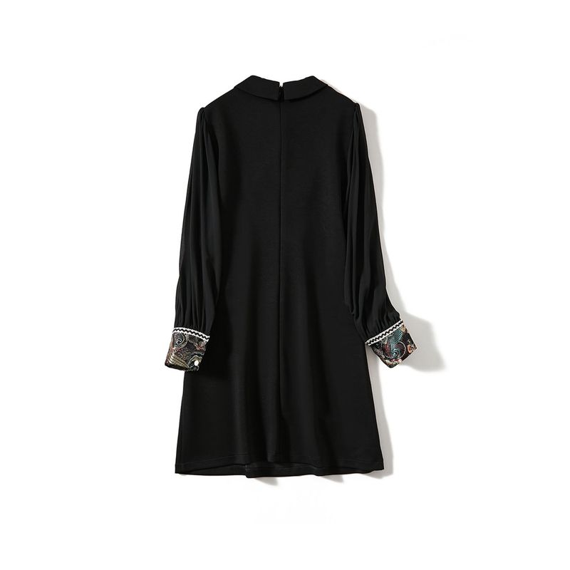 Classic Art Shirts Sleeve Skirt! Dry Commuting Women Small Lapel Satin Print Color Matching Cotton Dress