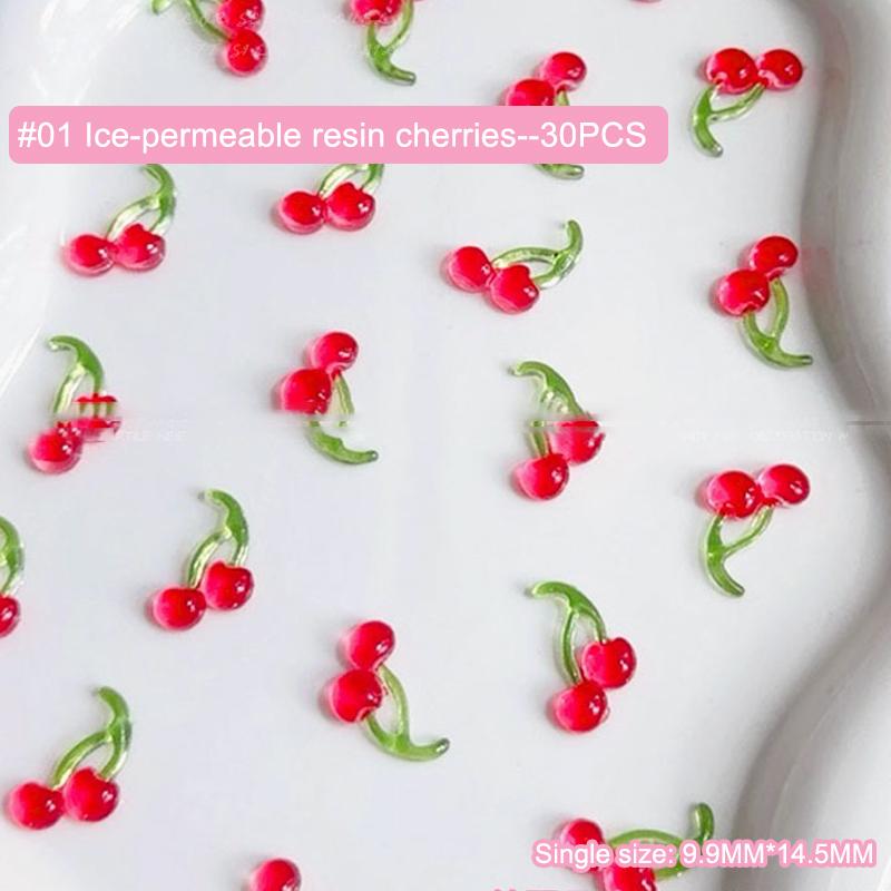 

30Pcs Sweet 3D Mini Red Cherry Nail Art Accessories Resin Fruit Nail Charms Jewelry Nail Art Decorations Parts Diy Manicure Tool A1