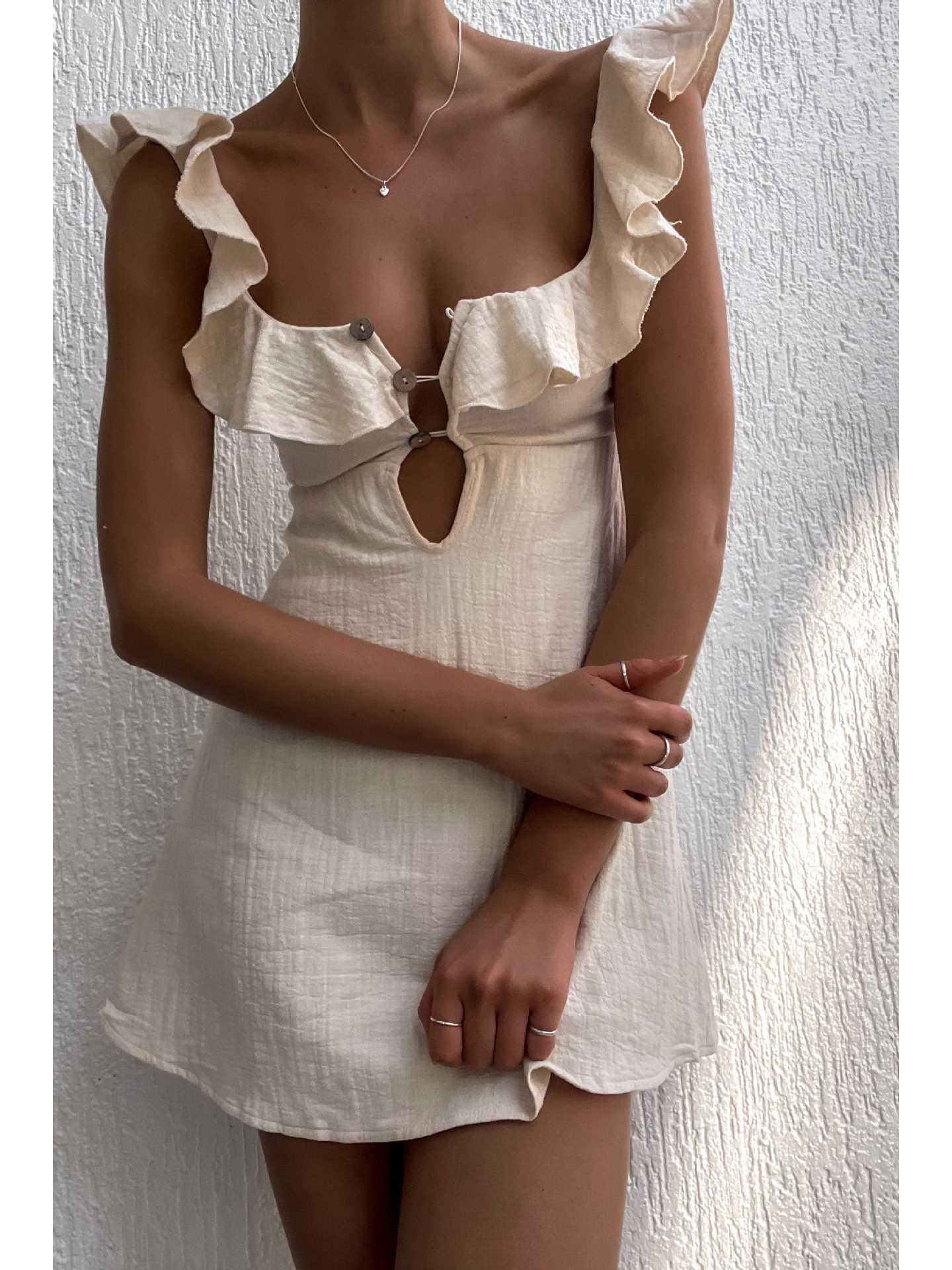 

2024 Европейское и Американское Сексуальное Платье-Камисоль с Короткой Юбкой с Рюшами для Женщин Medium